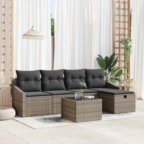 Sofa Set mit Kissen mit Speicher Grau Poly-Rattan vidaXL