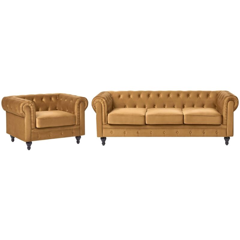 Beliani Sofa Set 4-sitzer Chesterfield Samtstoff Senfgelb