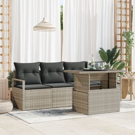 Sofa Set with Cushion 5 pcs Light Poly Rattan vidaXL