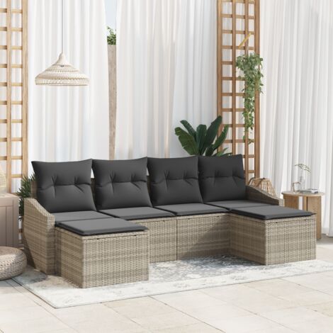 Sofa Set with Cushion 6 pcs Light grey Poly Rattan vidaXL