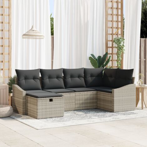 Sofa Set with Cushion 6 pcs Poly Rattan vidaXL