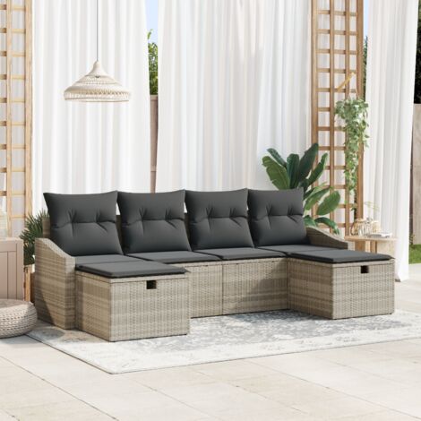 Sofa Set with Cushion 6 pcs Poly Rattan vidaXL