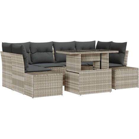 Sofa Set with Cushion Manual 7 pcs Light Grey Poly Rattan vidaXL