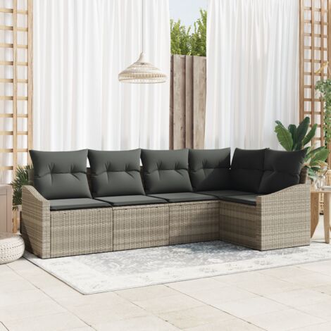 Sofa Set with Cushion with Storage 5 pcs Light Grey Poly Rattan vidaXL