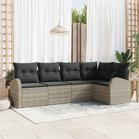 Sofa Set with Cushion with Storage 5 pcs Light grey Poly Rattan vidaXL