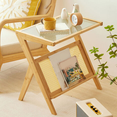 Sofa side table, modern decorative side table with stand and glass top for home decoration
