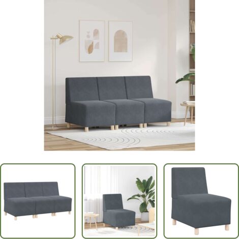 Sofá sin brazos -  Unidad de Sofá Modular sin Brazos 3 pcs Gris oscuro