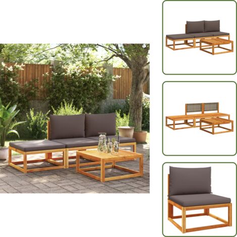Sofá sin brazos - vidaXL Conjunto de sofá de jardín de 4 piezas con cojines de madera de acacia y ratán - Cojín extraíble
