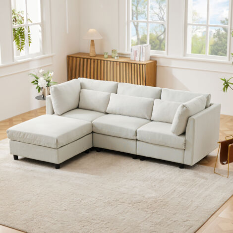 Sofa Sitzmöbel mobil Dreisitzer Leinen Beige OKMYHOME