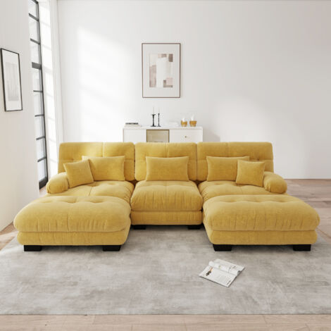 Sofa Sitzmöbel modular U Form Chenille Gelb OKMYHOME