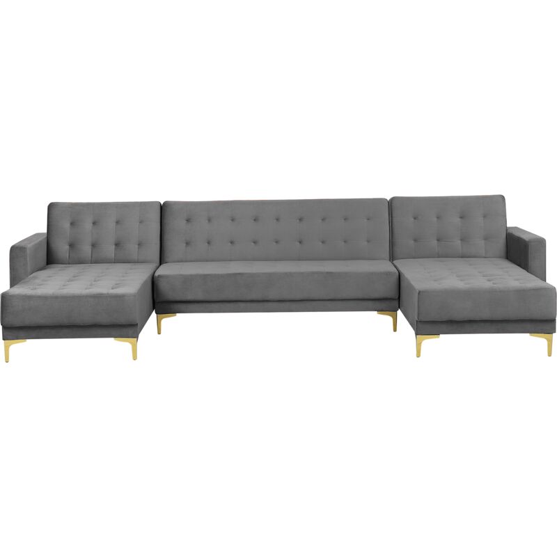 

Sofá cama en forma de U de terciopelo gris ABERDEEN