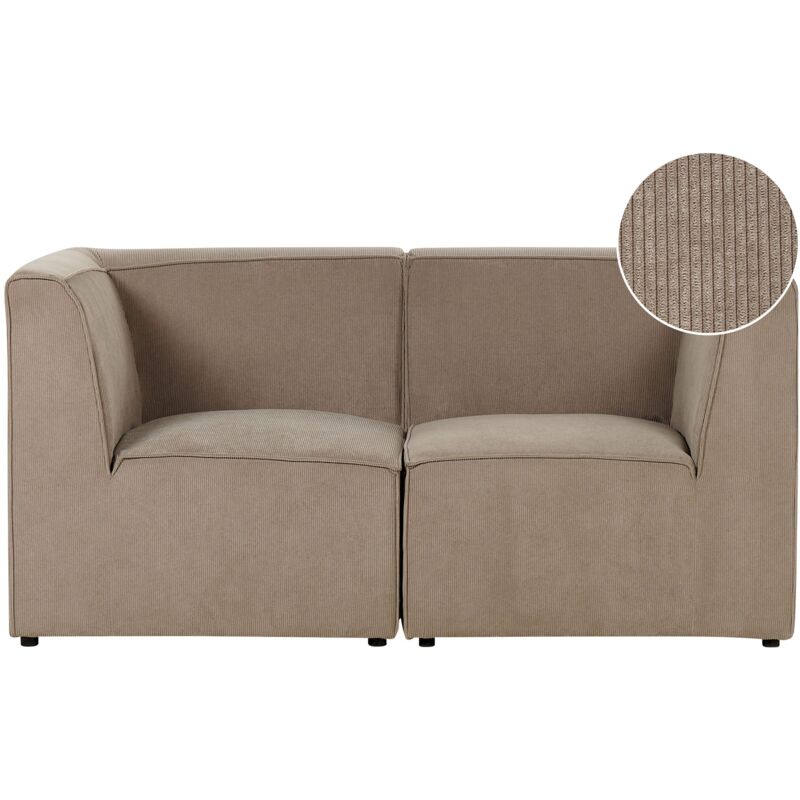 Beliani - Sofa Taupe Stoffbezug Aus Cord Mit Armlehnen 2-sitzer Modulsofa Wohnzimmermöbel Modern Wohnecke Sitzecke