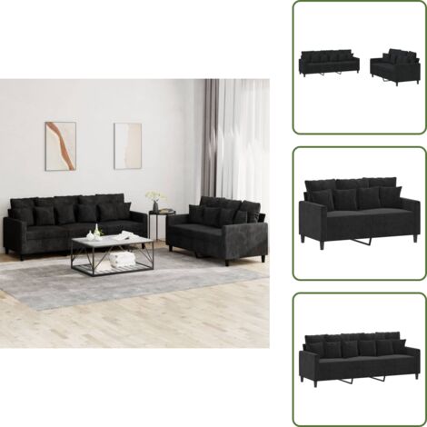 Sofá terciopelo - vidaXL Juego de sofás con cojines 2 piezas terciopelo negro - Sofá negro