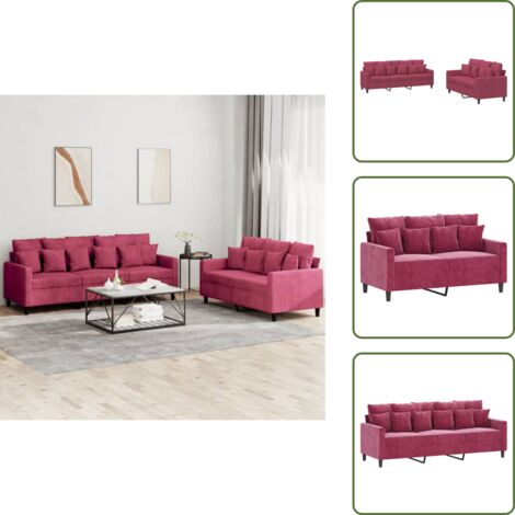 Sofá terciopelo - vidaXL Juego de sofás con cojines 2 piezas terciopelo rojo tinto - Sofá rojo tinto