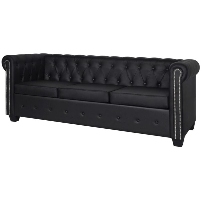 

vidaXL Sofá Chesterfield de Cuero Sintético de 3 Plazas Negro - Negro
