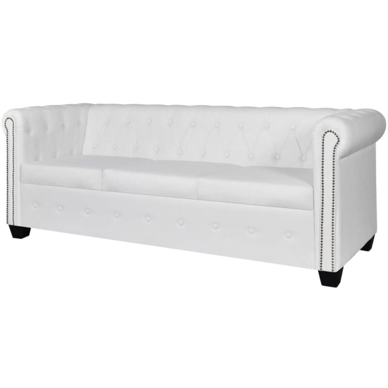 

Sofá Chesterfield de Cuero Sintético de 3 Plazas Blanco - Blanco - Vidaxl