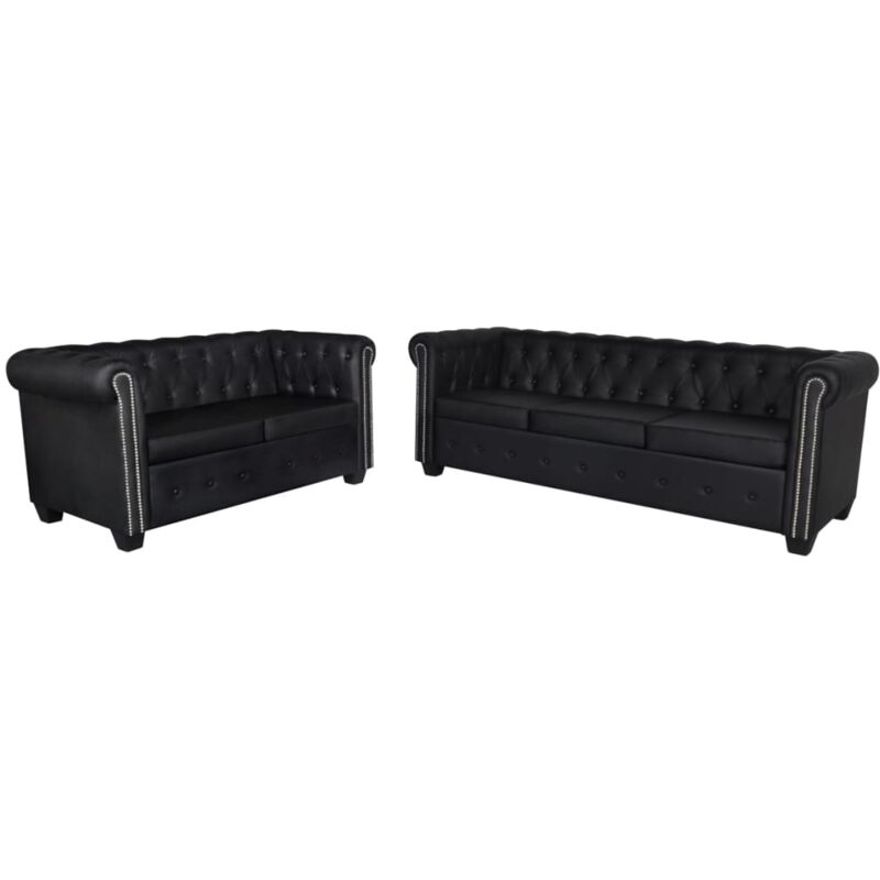 

Sofá Chesterfield de Cuero Sintético de 2 y 3 Plazas Negro - Negro - Vidaxl