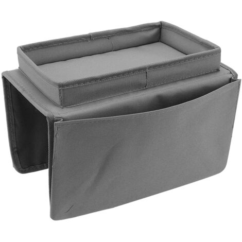 Sofa Tray Folding Arm Storage Holder Table 600D Oxford Cloth Side Pockets for Couch Grey