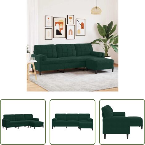 Sofá verde oscuro -  Sofá de 3 plazas con taburete de terciopelo verde oscuro 210 cm