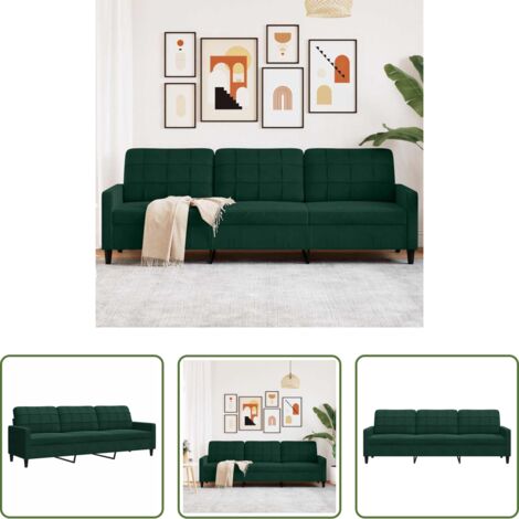 Sofá verde oscuro -  Sofá de 3 plazas terciopelo verde oscuro 210 cm