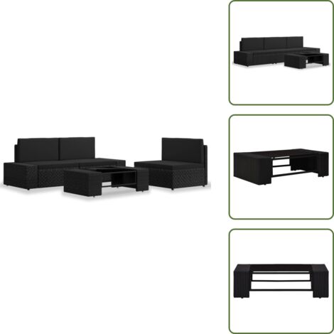 Sofá - vidaXL Juego de muebles de jardín 4 piezas ratán sintético negro - Mesa de centro