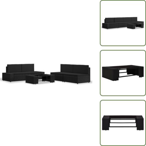 Sofá - vidaXL Juego de muebles de jardín 5 piezas ratán sintético negro - Cojines