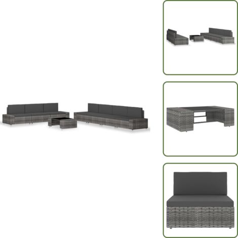 Sofá - vidaXL Juego de muebles de jardín 8 piezas ratán sintético gris - Cojines