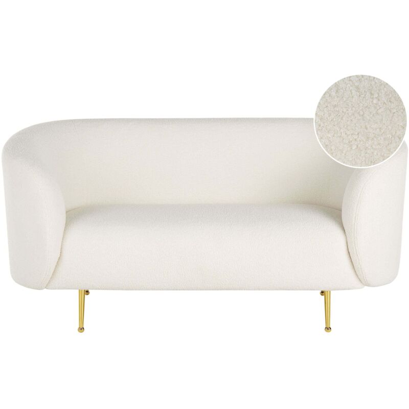 Beliani Sofa Weiß Bouclé Stoffbezug 2-sitzer Mit Armlehnen Metallgestell In Gold Glamouröser Edler Stil Wohnzimmer Salon Esszimmer Flur