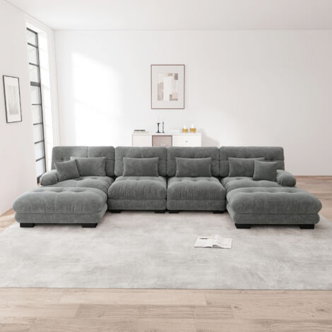 Sofa Wohnzimmersofa modular U Form Chenille Grau OKMYHOME