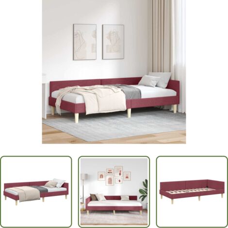 Sofá y cama -  Estructura de cama en esquina Rojo vino 80 x 200 cm tela