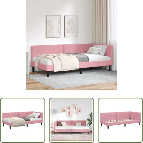 Sofá y cama -  Estructura de cama en esquina Rosa 100 cm x 200 cm Terciopelo