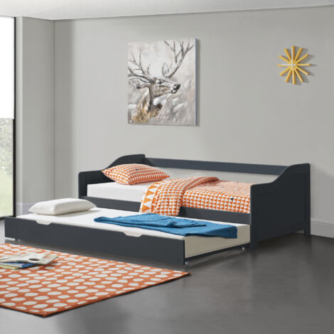 Sofabett Kongsberg 90x200 cm mit Lattenrost Dunkelgrau [en.casa]