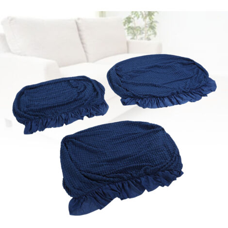 [Sofabezug] 3-teiliger Sofabezug mit elastischem Saum und Volant aus Polyurethan-Polyester für alle Jahreszeiten – Komplettbezug für Einzel-, Doppel- und Dreisitzer-Sofas – Marineblau