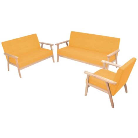 Sofagarnitur 3-tlg. Stoff Gelb vidaXL