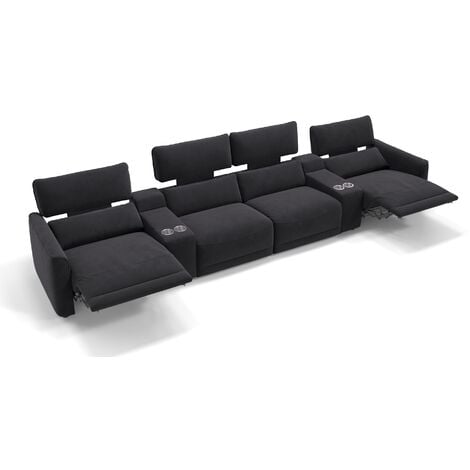 Sofanella Stoff 4-Sitzer Kinosofa mit zwei Mittelkonsolen GALA  Schwarz S: 342 Breite x 101 Tiefe