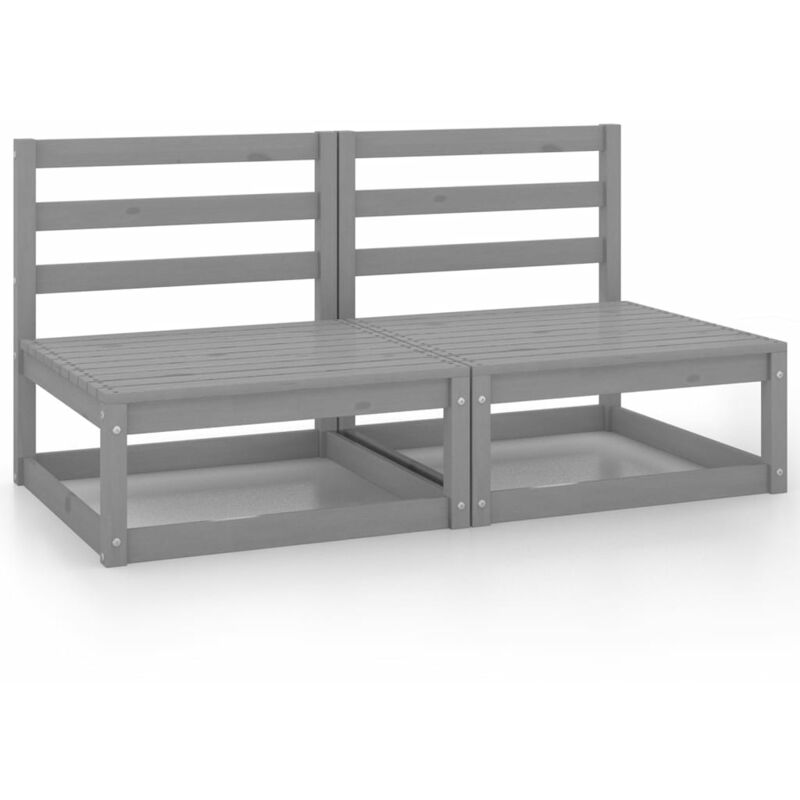 

Sofás central de jardín 2 unidades gris madera maciza de pino