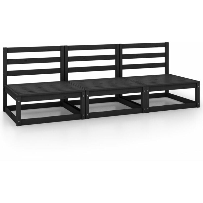 

Sofás central de jardín 3 unidades negro madera maciza de pino