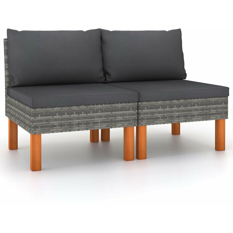 

Sofas centrales 2 uds ratan sintetico y madera de eucalipto