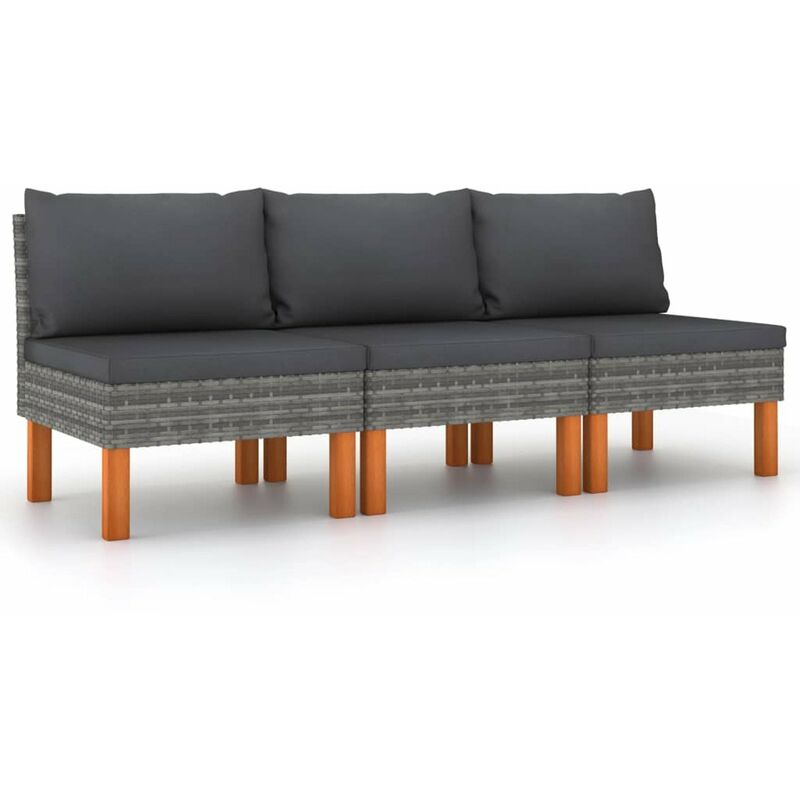 

Sofas centrales 3 uds ratan sintetico y madera de eucalipto