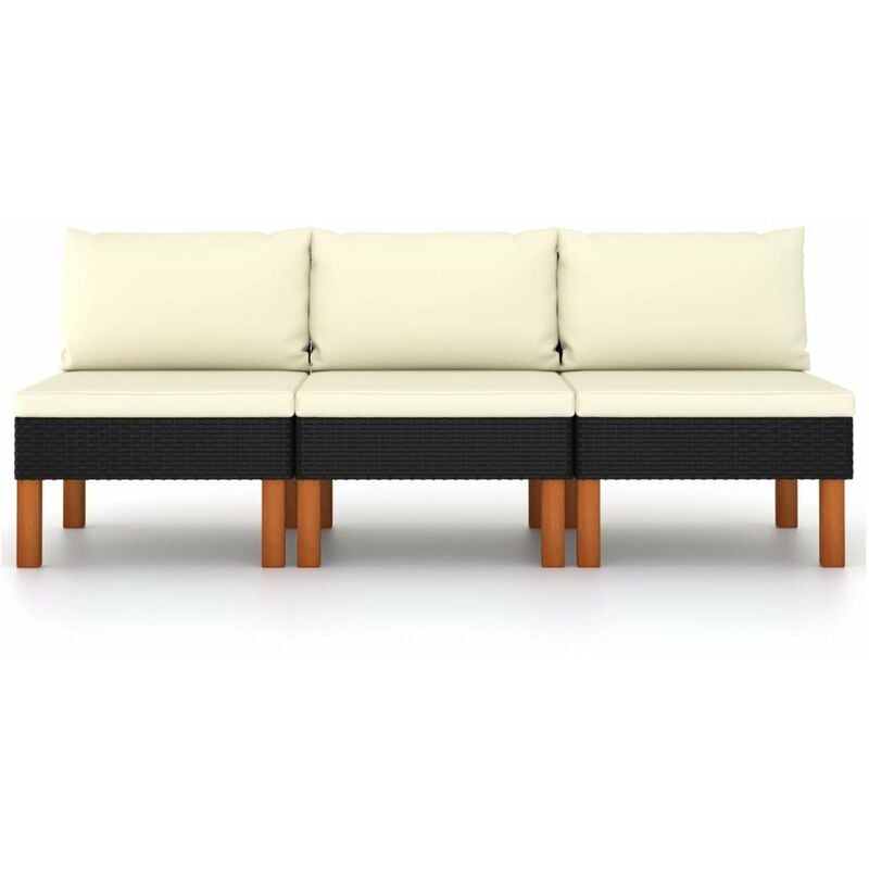 

Sofas centrales 3 uds ratan sintetico y madera de eucalipto