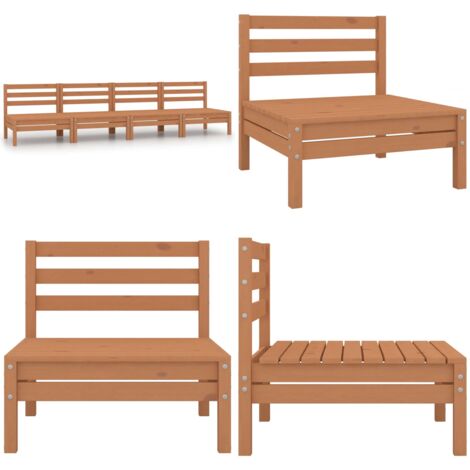 Sofás centrales de jardín 4 uds madera maciza pino marrón miel - Sofá de madera - Sofá de exterior