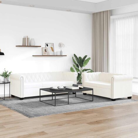 Sofás Chesterfield de 2 y 3 plazas cuero sintético blanco vidaXL