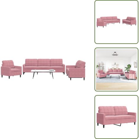 Sofás con cojines - vidaXL Juego de sofás con cojines 3 piezas terciopelo rosa - Sofás modernos