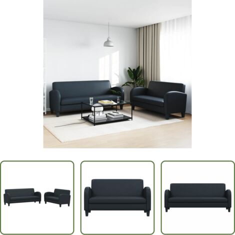 Sofás de 2 plazas -  Conjunto de sofás 2 piezas cuero sintético negro