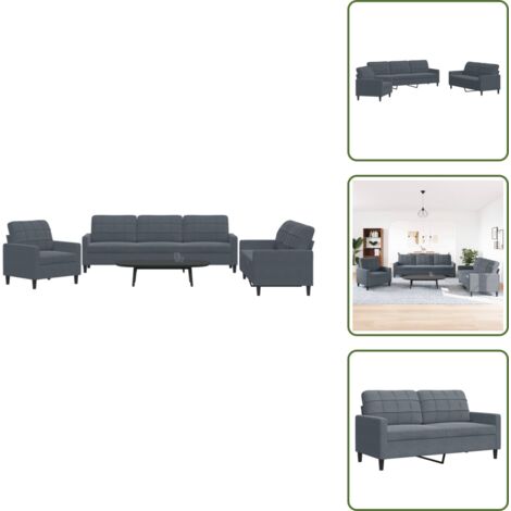 Sofás de acolchado - vidaXL Juego de sofás con cojines 3 piezas terciopelo gris oscuro - Sofás para sala