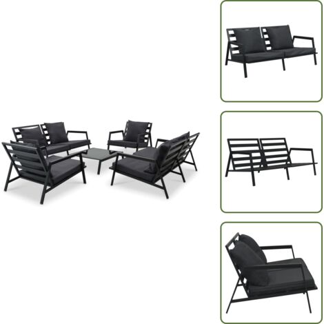 Sofás de aluminio - vidaXL Muebles de jardín 5 pzas y cojines de aluminio gris oscuro - Muebles al aire libre