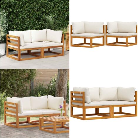 Sofás de esquina modulares 2 uds con cojines tela blanco crema - Sofás de jardín - Sofás de exterior