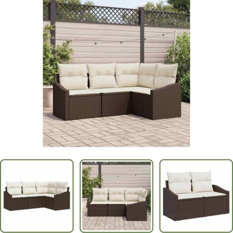 Sofás de exterior -  Conjunto de sofás de jardín 4 pcs Marrón y ratán sintético