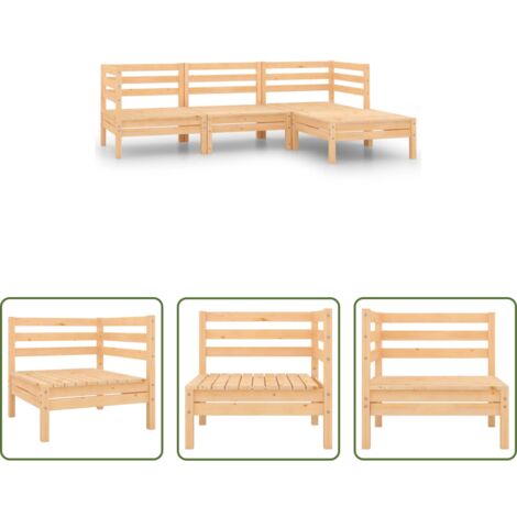 Sofás de exterior -  Juego de muebles de jardín 4 piezas madera maciza de pino