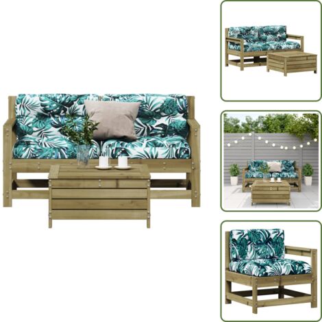 Sofás de exterior - vidaXL Juego de sofás jardín 3 pzas y cojines madera pino impregnada - Cojines de asiento